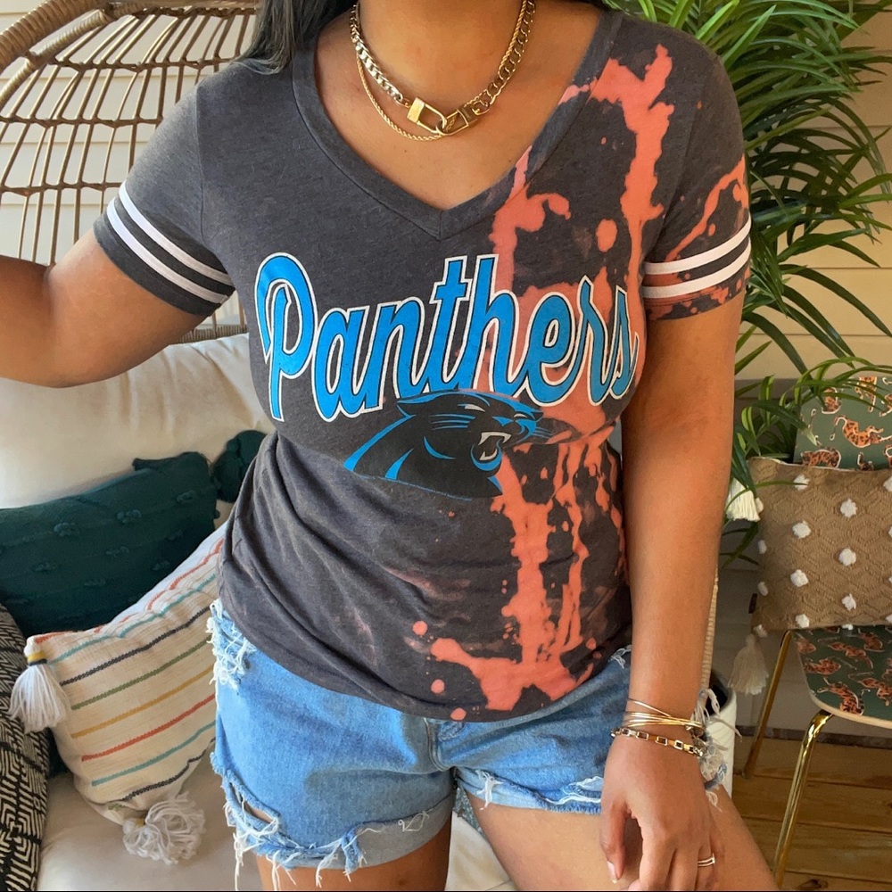 NFL Carolina Panthers Custom One Of A Kind Reverse Dyed Graphic Tee SZ S